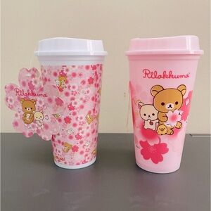 🌸 NEW- Rilakkuma Plastic Pink Coffee Cups Round 1 Exclusive